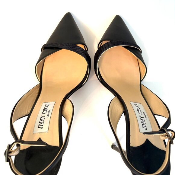 Jimmy Choo Black Leather Slingback Heels – Size IT 40 - Picture 2 of 7